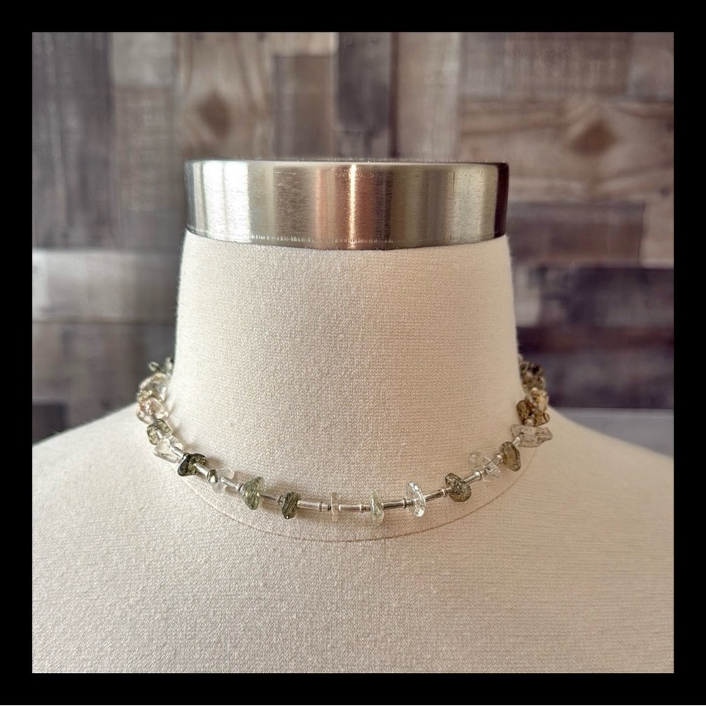 Handcrafted green Tourmaline silver beaded necklace 18.5” earth girl boho chic